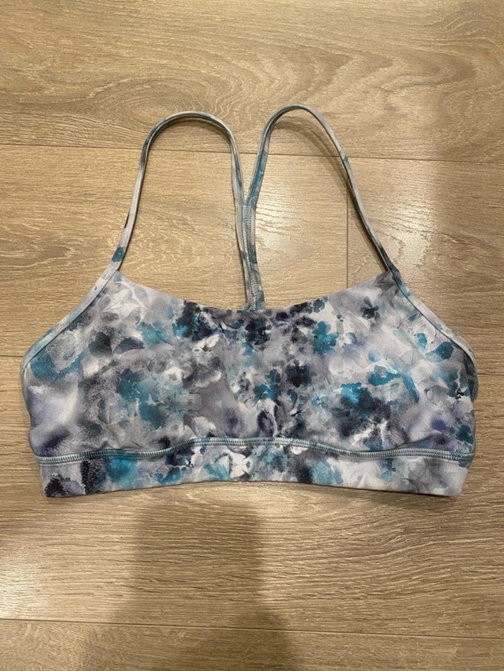 lululemon athletica Teal, Gray and White Marble-Print Thin-Strap Bralette